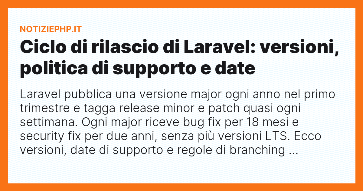 Ciclo di rilascio di Laravel: versioni, politica di supporto e date