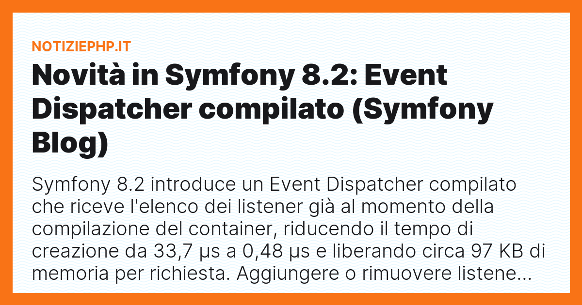 Novità in Symfony 8.2: Event Dispatcher compilato (Symfony Blog)